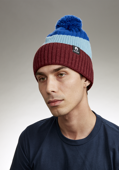 Schrader Pom Beanie - Dark Cherry / Blue