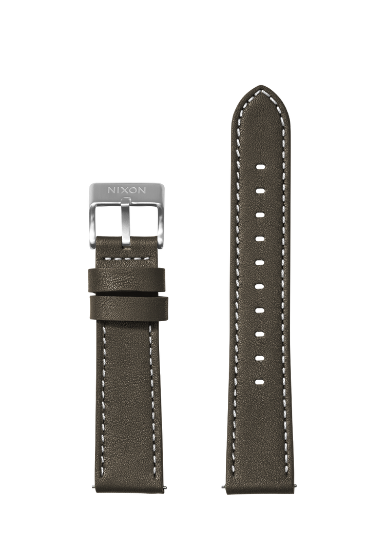 23mm Stitched Leather Band - Oliva scuro