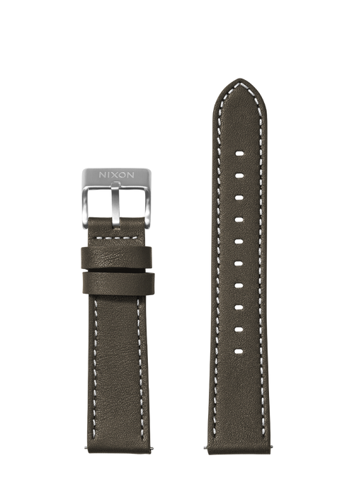 23mm Stitched Leather Band - Vert olive