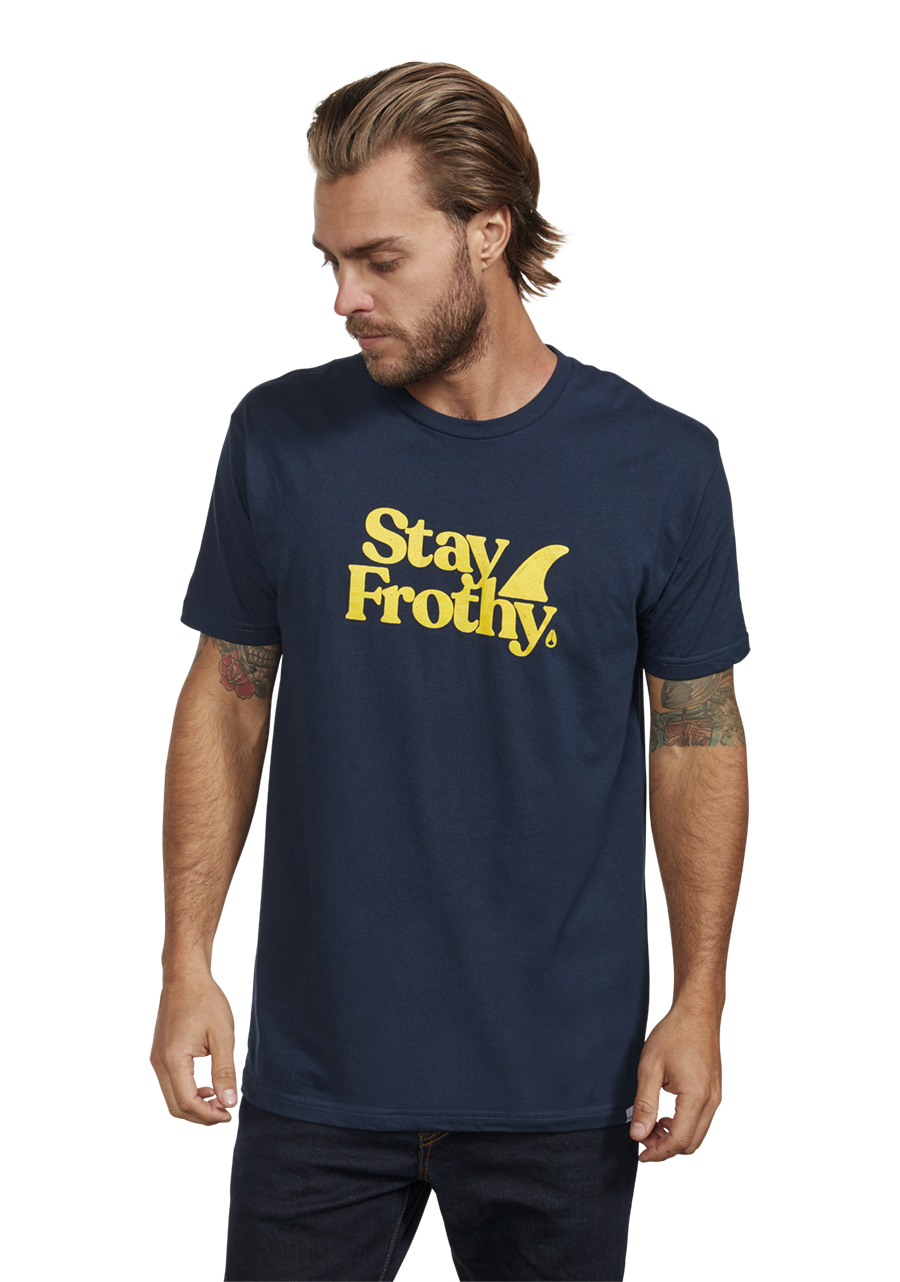 Stay Frothy Repreve® T-Shirt - Navy / Yellow View 3